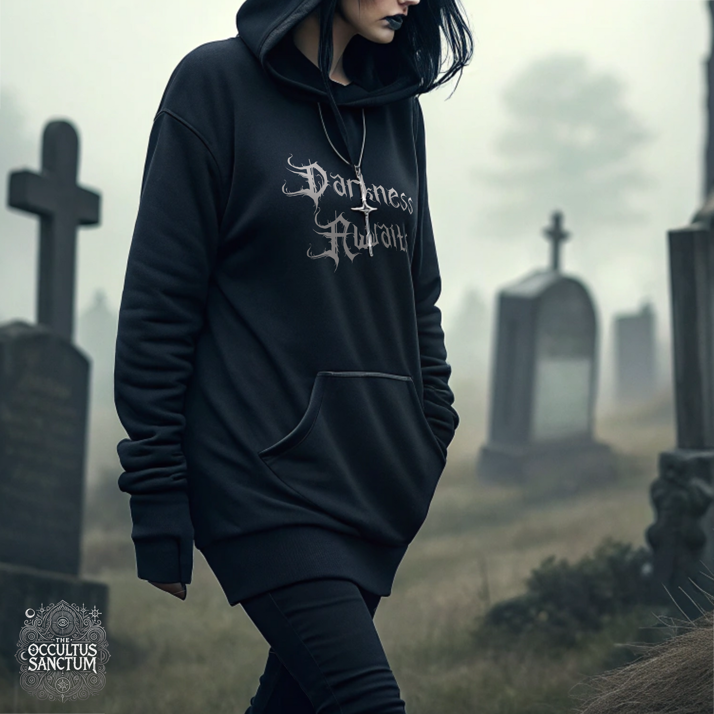 Darkness Awaits, Unisex Black Pullover Hoodie