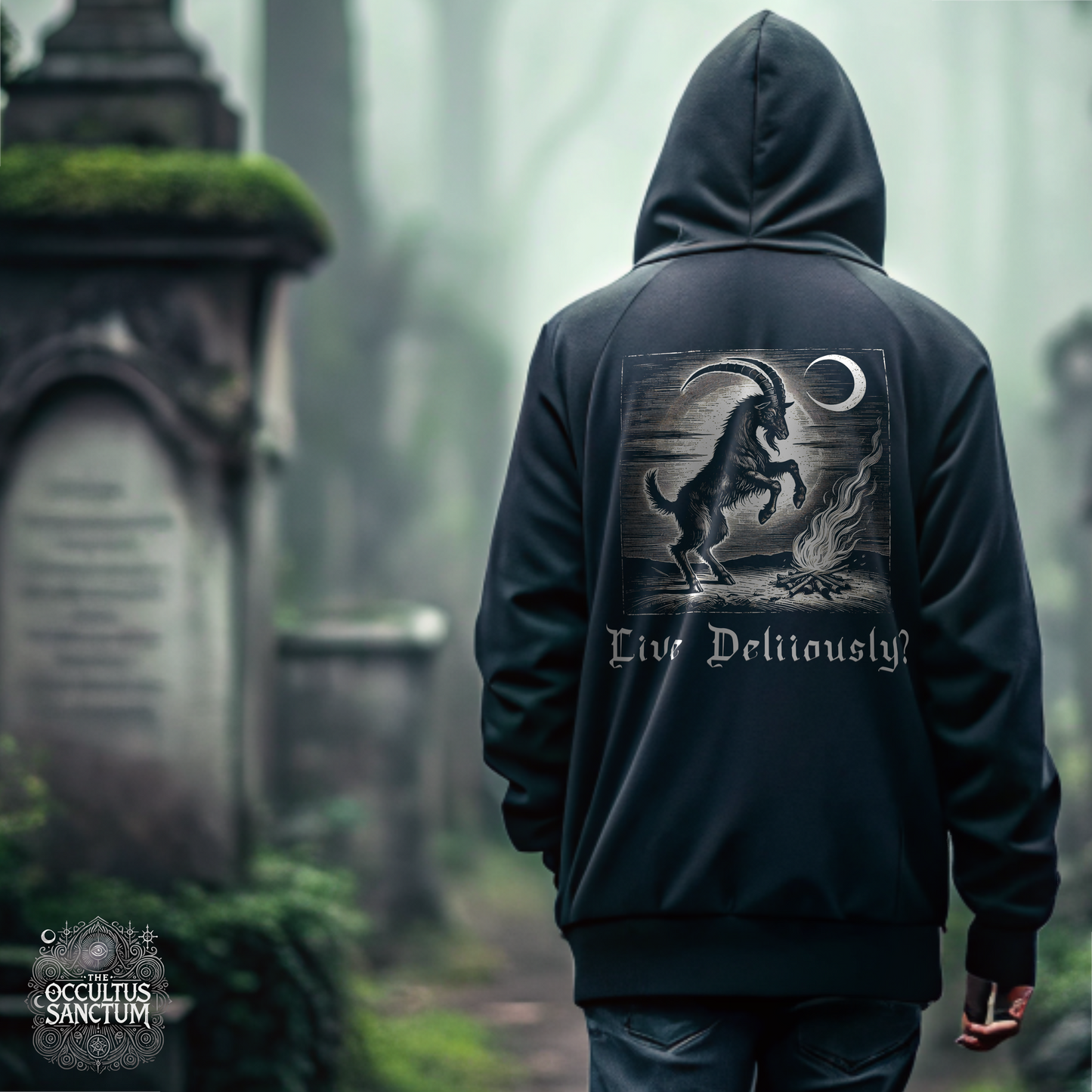 Black Phillip, Live Deliciously, Unisex Black Pullover Hoodie