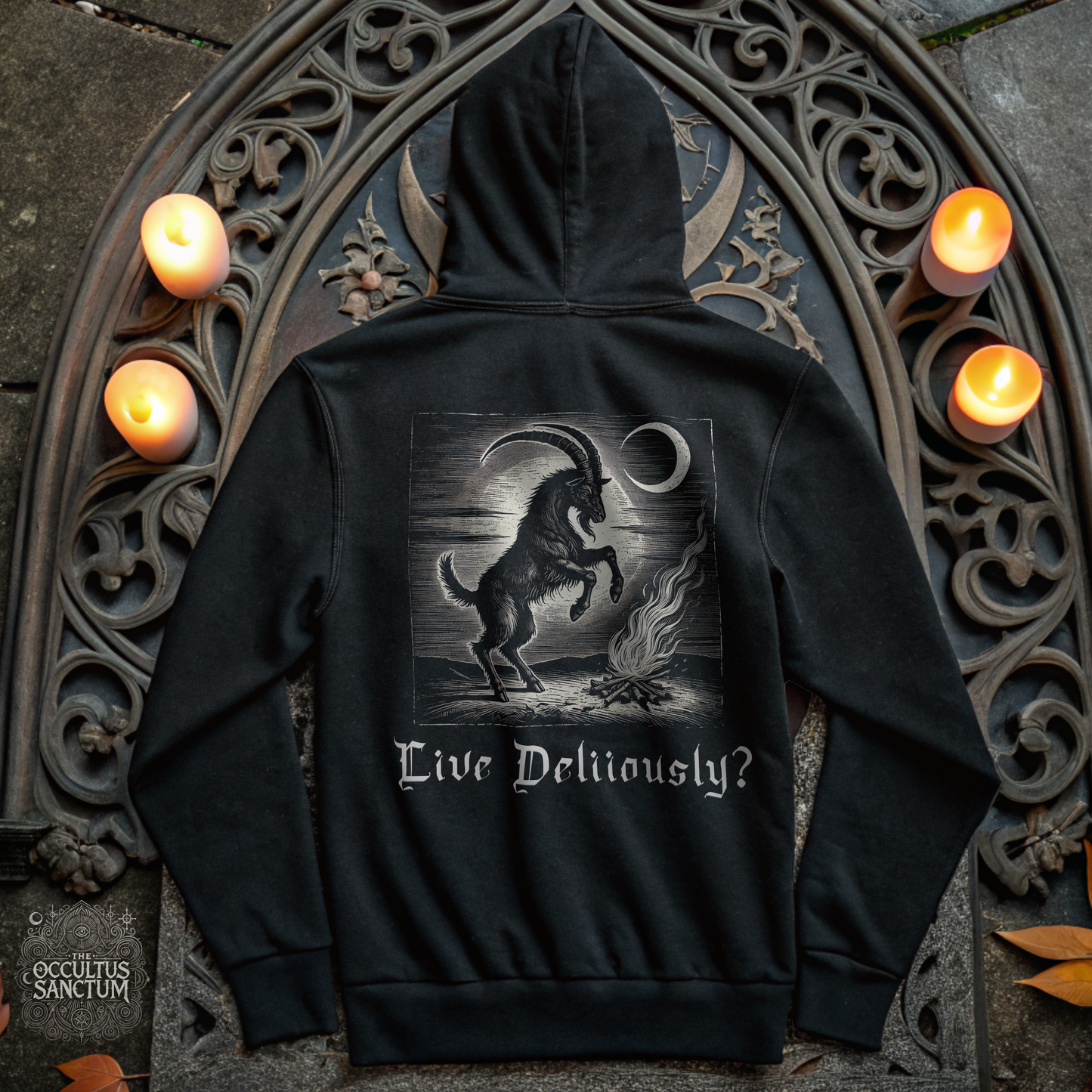 Black Phillip, Live Deliciously, Unisex Black Pullover Hoodie