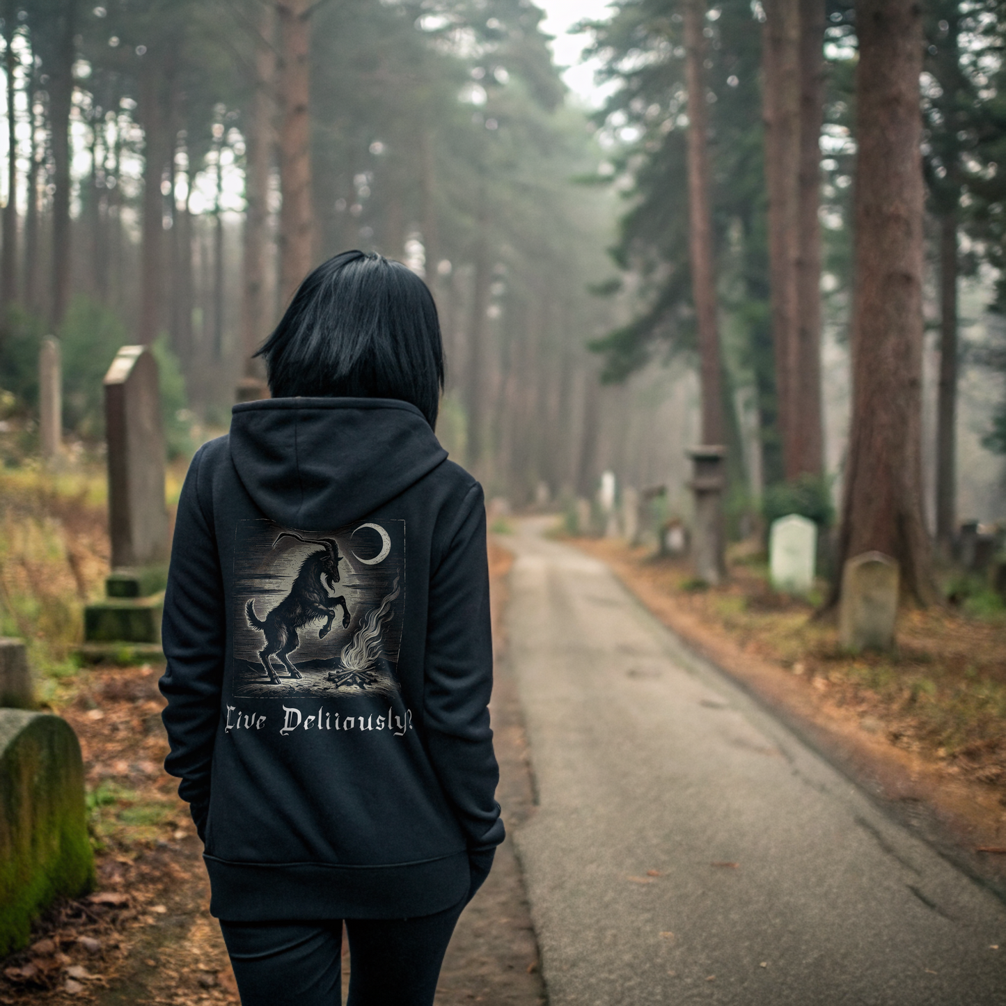 Black Phillip, Live Deliciously, Unisex Black Pullover Hoodie