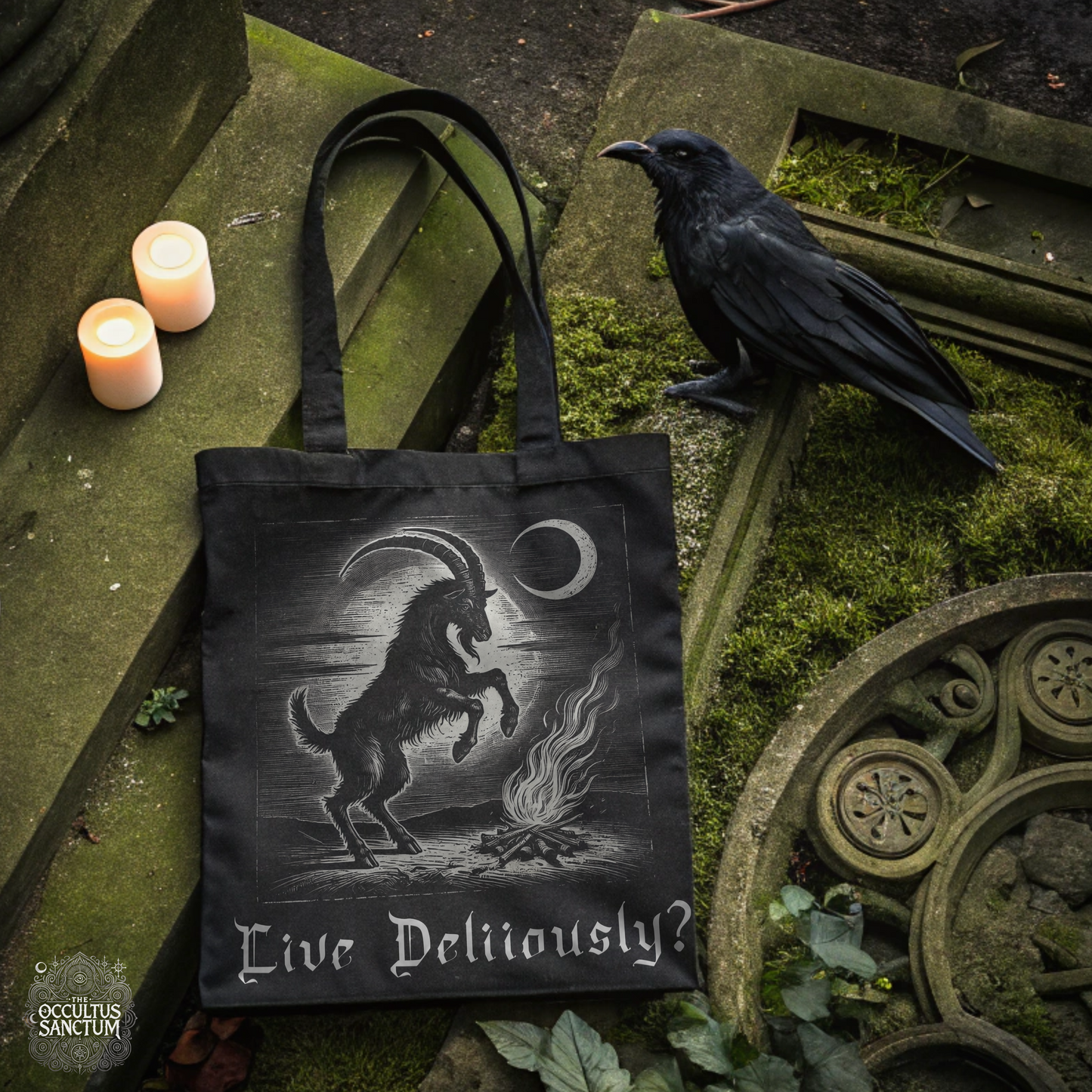 Live Deliciously, Black Phillip Tote Bag