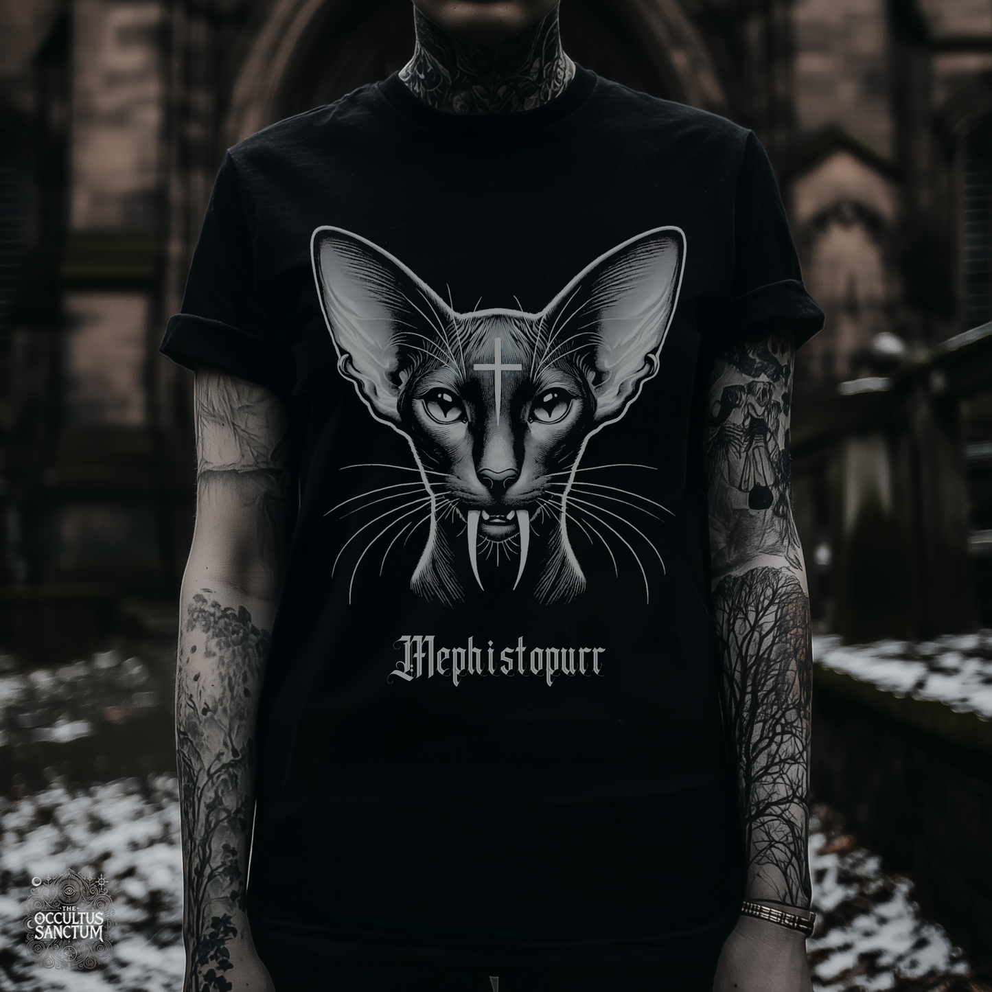 Mephistopurr Black Gothic Cat Unisex T-Shirt