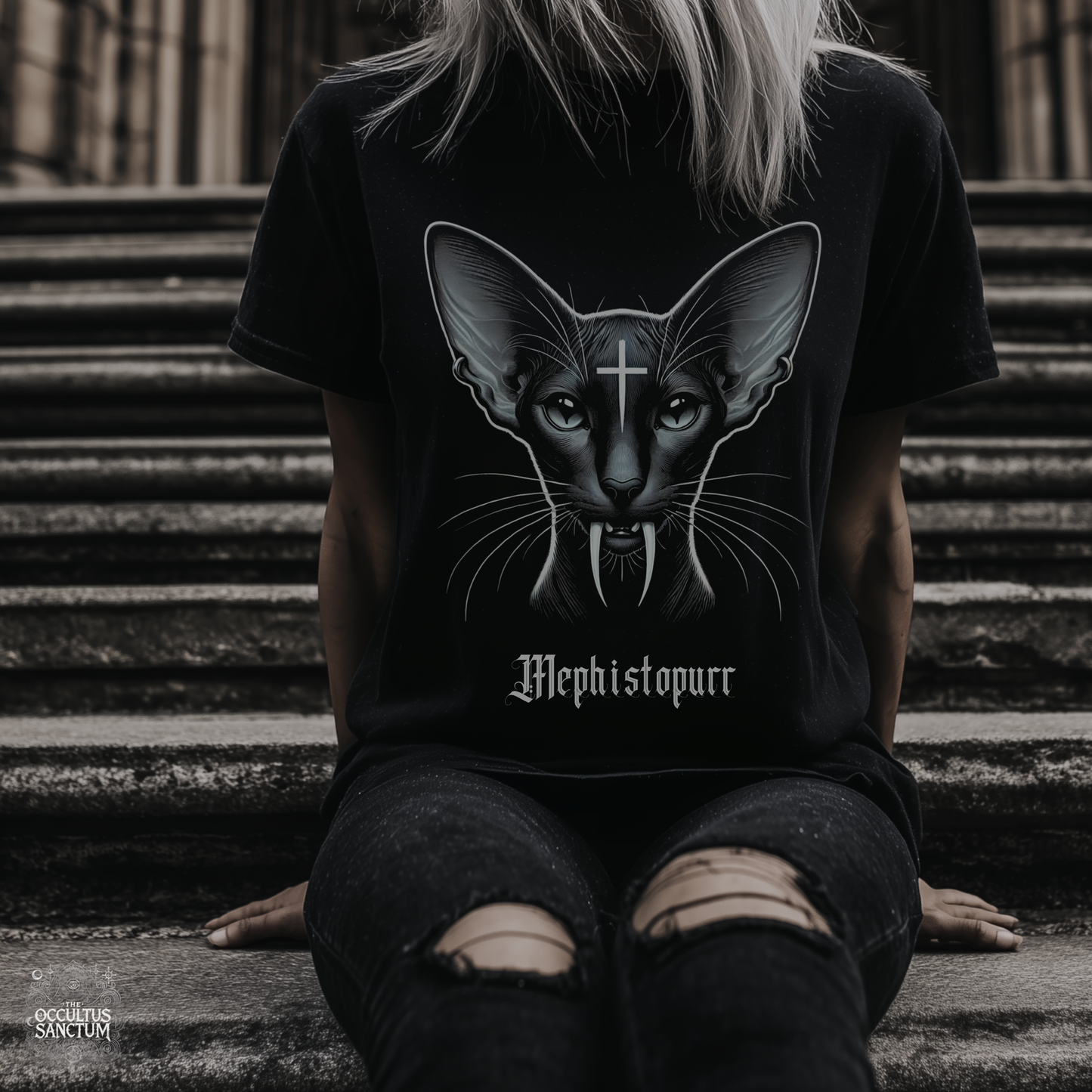 Mephistopurr Black Gothic Cat Unisex T-Shirt