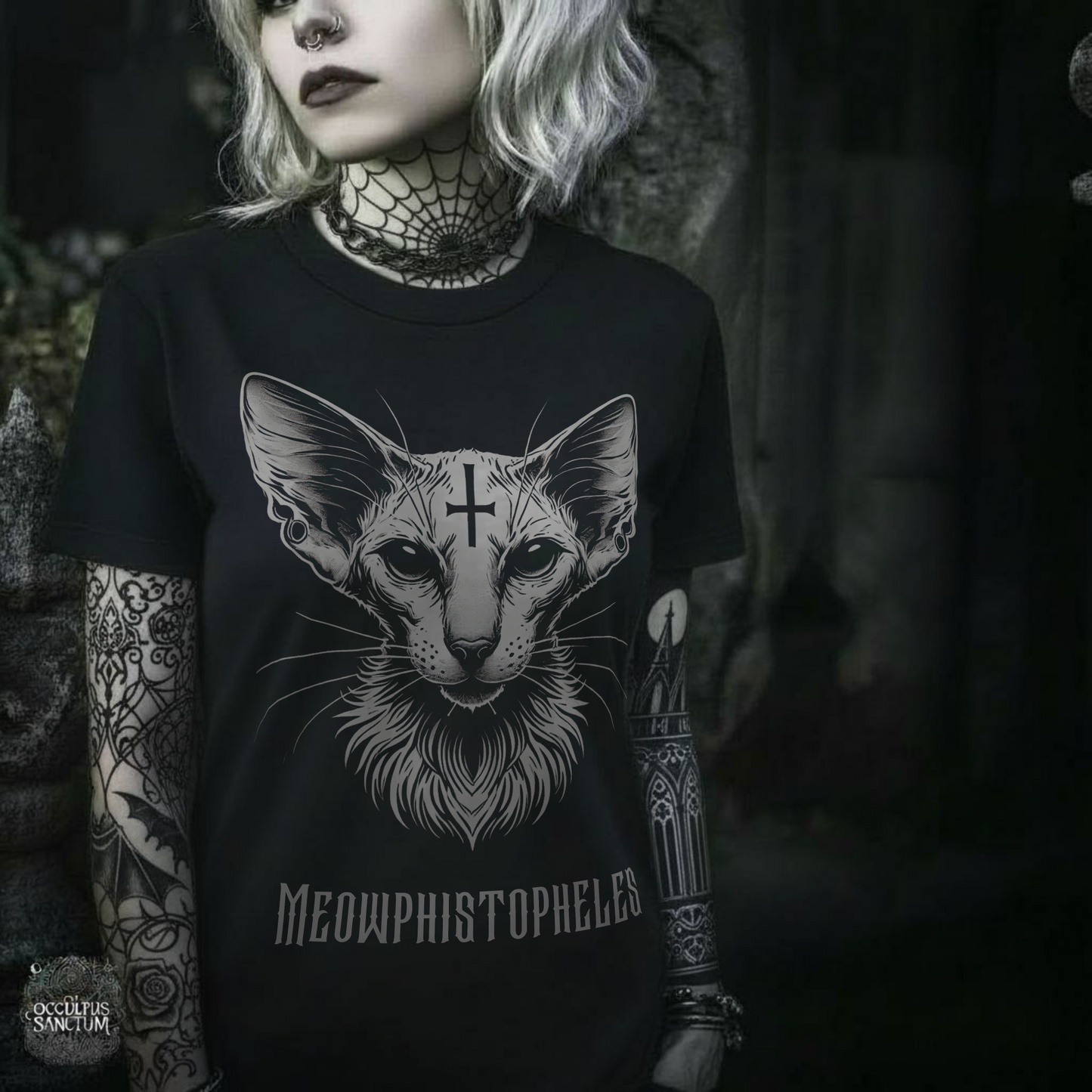 Meowphistopheles Black Gothic Cat Unisex T-Shirt