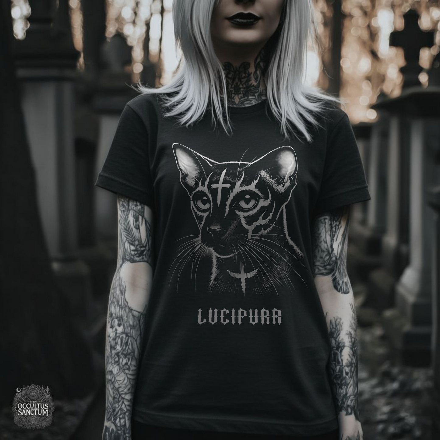 Lucipurr Black Gothic Cat Unisex T-Shirt