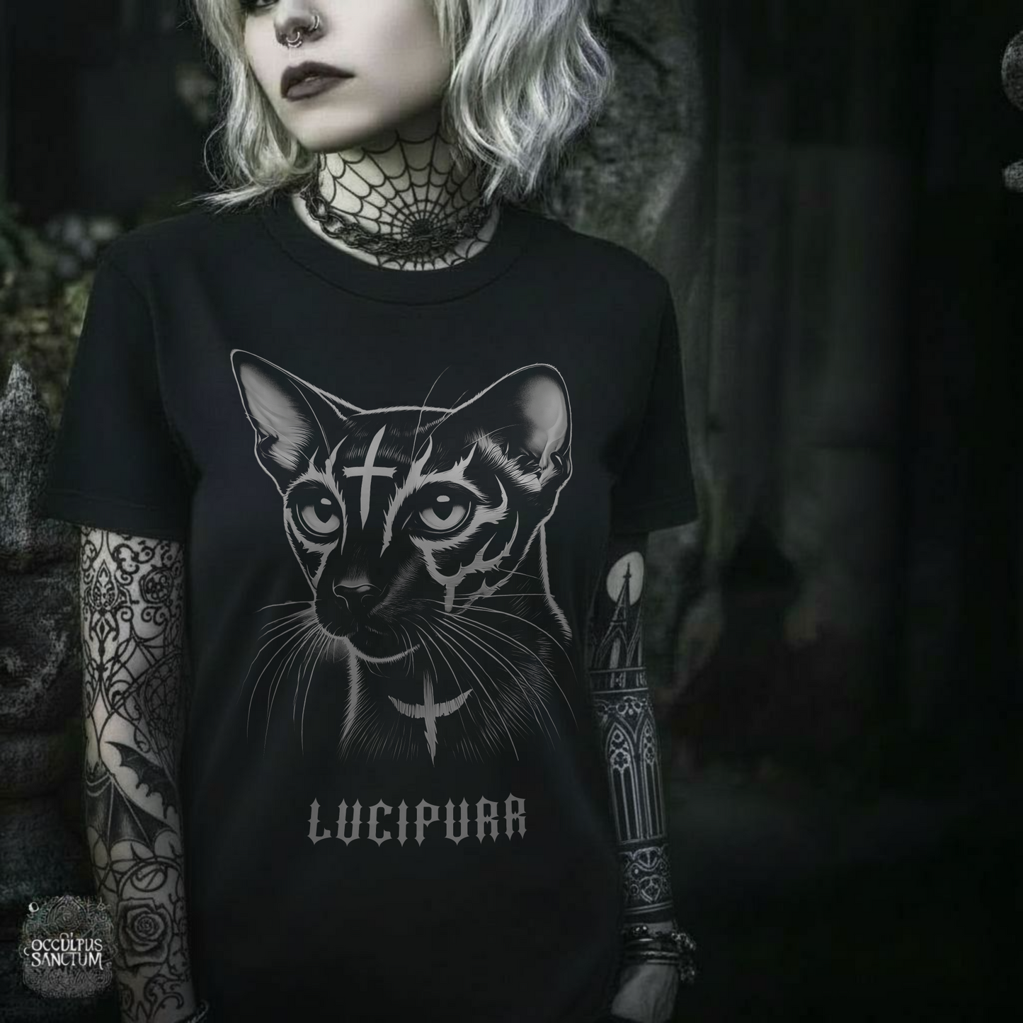 Lucipurr Black Gothic Cat Unisex T-Shirt