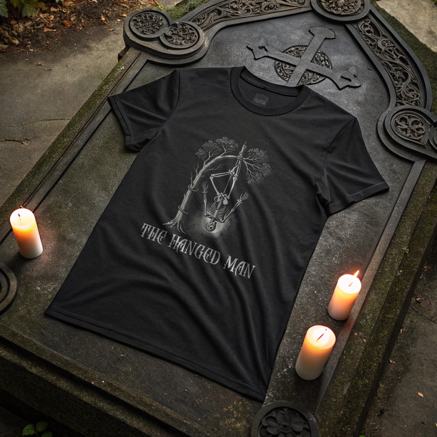 Tarot TShirt Design/Major Arcana/The Hanged Man/Skeleton Tarot/Dark Aesthetic/Gothic TShirt/Black Tee/Alt Clothing/Unisex Shirt/Occult