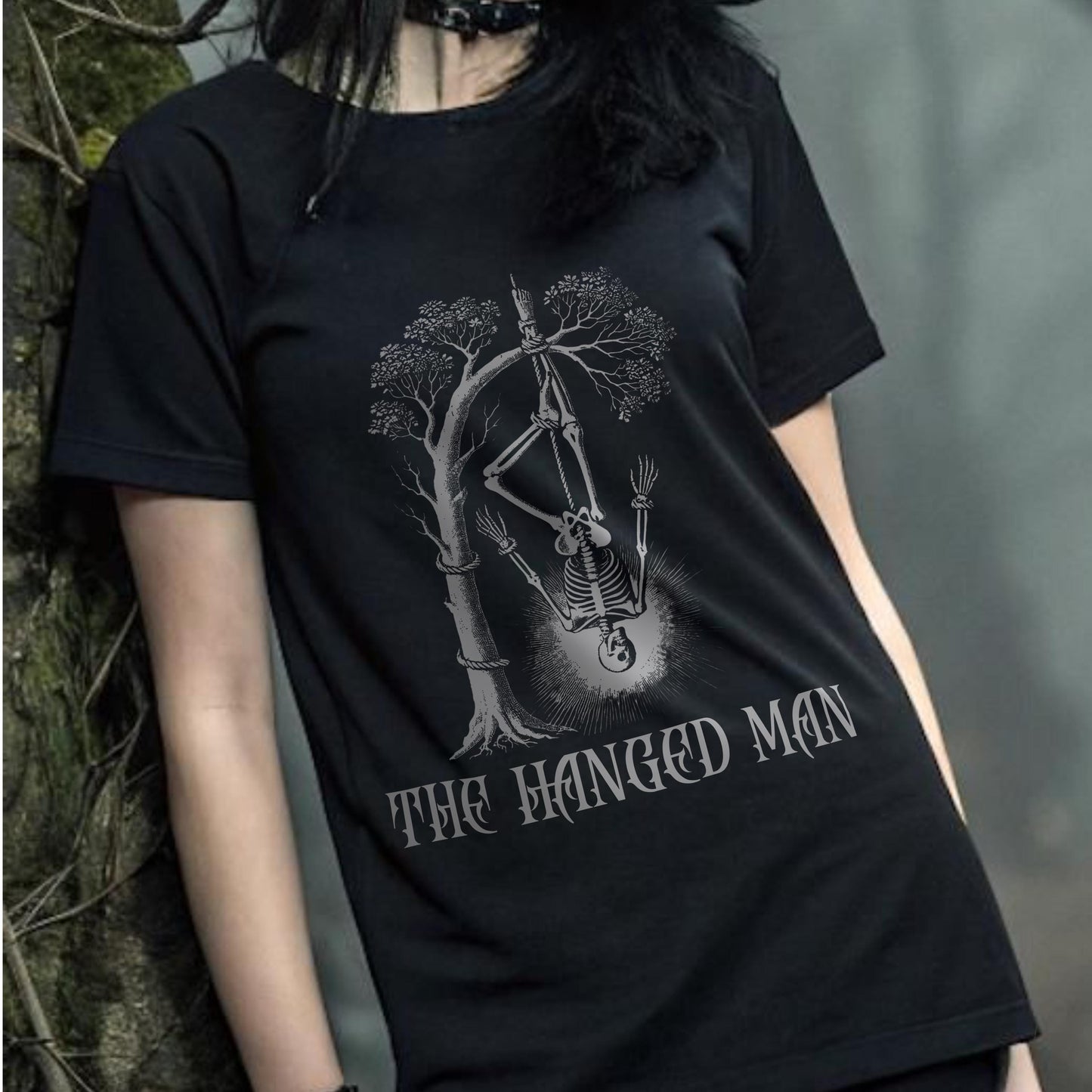 Tarot TShirt Design/Major Arcana/The Hanged Man/Skeleton Tarot/Dark Aesthetic/Gothic TShirt/Black Tee/Alt Clothing/Unisex Shirt/Occult
