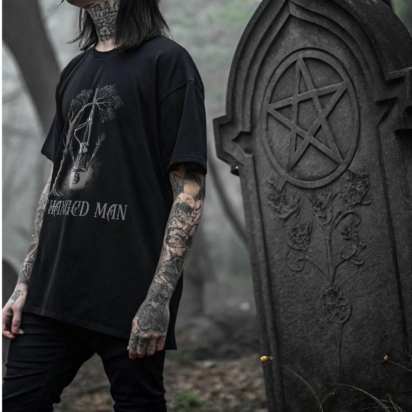 Tarot TShirt Design/Major Arcana/The Hanged Man/Skeleton Tarot/Dark Aesthetic/Gothic TShirt/Black Tee/Alt Clothing/Unisex Shirt/Occult