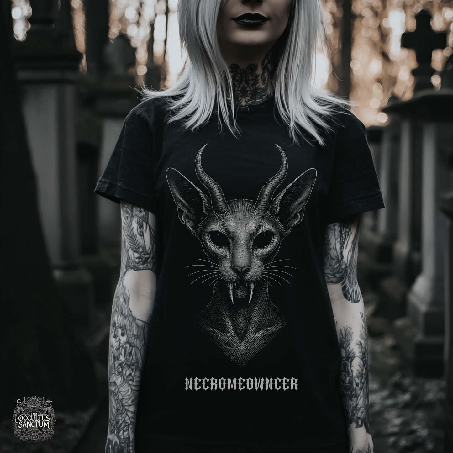 Necromeowncer Black Gothic Cat Unisex T-Shirt