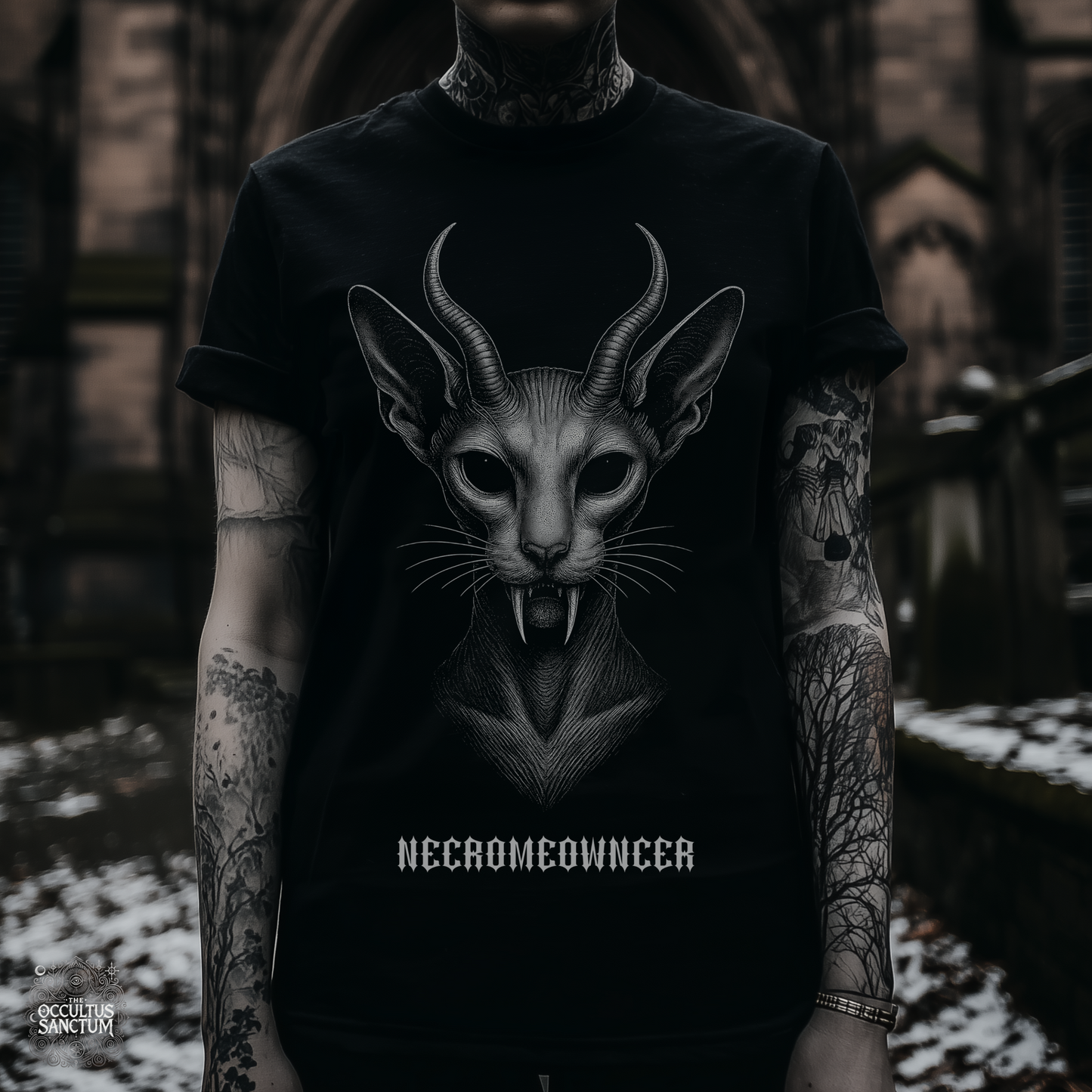 Necromeowncer Black Gothic Cat Unisex T-Shirt