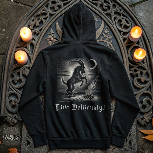 Black Phillip, Live Deliciously, Unisex Black Pullover Hoodie