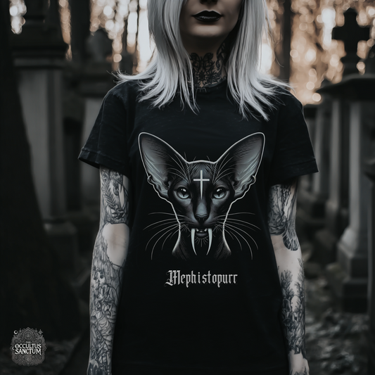 Mephistopurr Black Gothic Cat Unisex T-Shirt