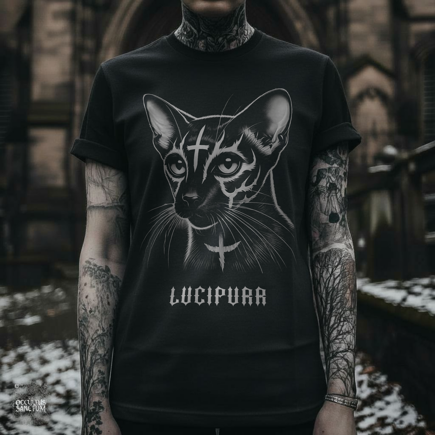 Lucipurr Black Gothic Cat Unisex T-Shirt